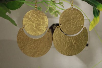 Brass Earrings In Golden Circle & Moon Shape thumbnail 1