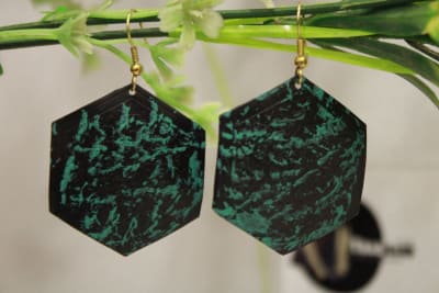 Enamel Painted Brass Earrings In Hexagon Shape thumbnail 1