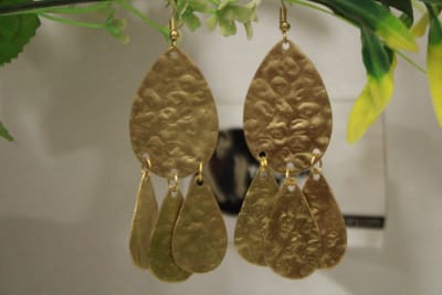 Brass Earrings In  Three Joined leaves Design thumbnail 1