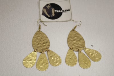 Brass Earrings In  Three Joined leaves Design thumbnail 2