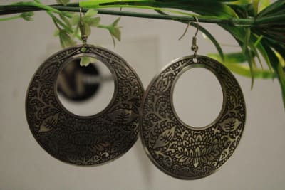 Silver Coated  Earrings In Etching Flower  Design thumbnail 1