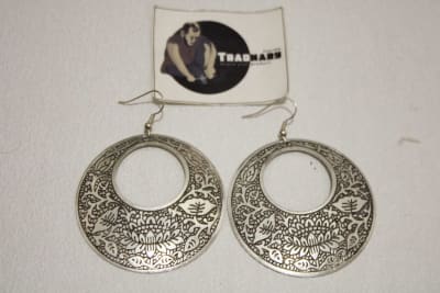 Silver Coated  Earrings In Etching Flower  Design thumbnail 2