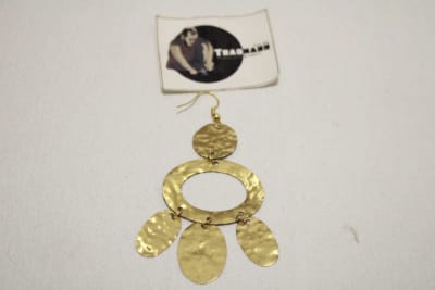 Dual Circle Brass Earrings In Three leaves Design thumbnail 3
