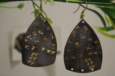 Brass Earrings In Steel Grey Color thumbnail 1