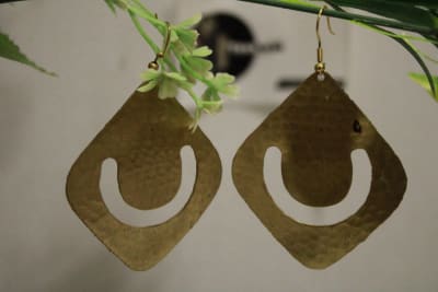 Brass Earrings In Cut-Out Design & Diamond  Shape thumbnail 1