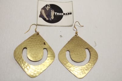 Brass Earrings In Cut-Out Design & Diamond  Shape thumbnail 2