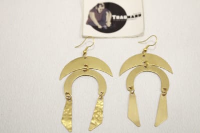 Crescent Brass Earrings In Two Strip Design thumbnail 2