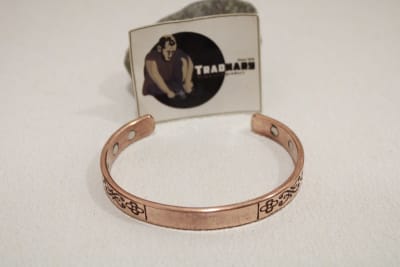 Magnetic Copper Cuff With Carved Flower  Design thumbnail 2