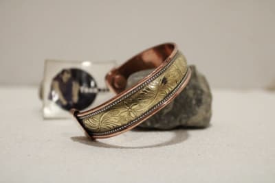Magnetic Copper Cuff With Etched Flower Design  on Brass thumbnail 3