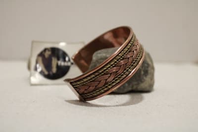 Magnetic Wide Copper Cuff With  Dual Brass & Middle Wide Copper Rope Design thumbnail 3