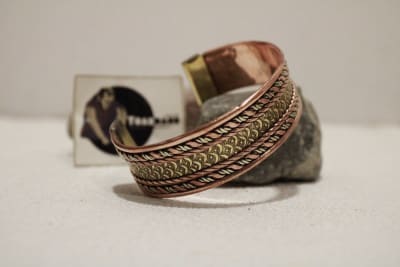 Magnetic Wide Copper Cuff With Etched Brass Rope Design thumbnail 3