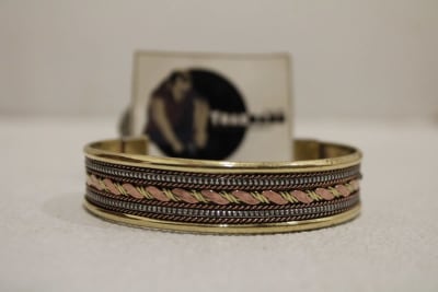 Magnetic Wide Brass Cuff With Copper Rope Design thumbnail 1
