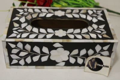 Mother Of Pearl Inlay Black Tissue Box thumbnail 2