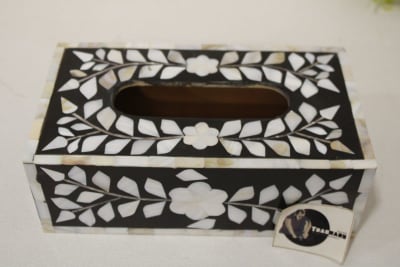 Mother Of Pearl Inlay Black Tissue Box thumbnail 3