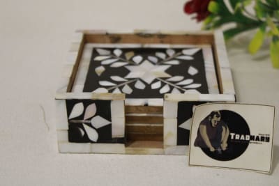 Mother Of Pearl Inlay Black Coaster and box thumbnail 1