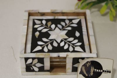Mother Of Pearl Inlay Black Coaster and box thumbnail 2