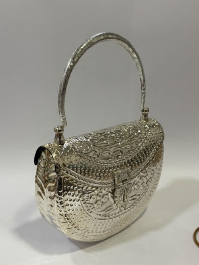 Silver Brass Clutch With Dots thumbnail 2