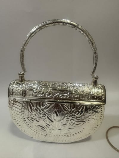 Silver Brass Clutch With Dots thumbnail 3