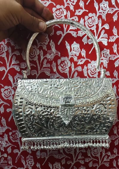 Silver Brass Clutch With Tassels thumbnail 1