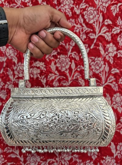 Silver Brass Clutch With Tassels thumbnail 2