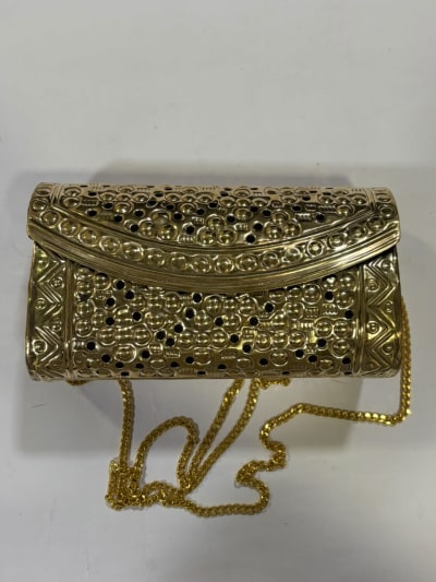 Gold Brass Clutch With Chain thumbnail 1