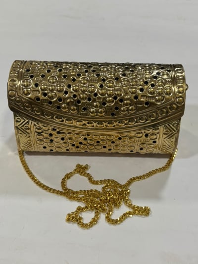Gold Brass Clutch With Chain thumbnail 2