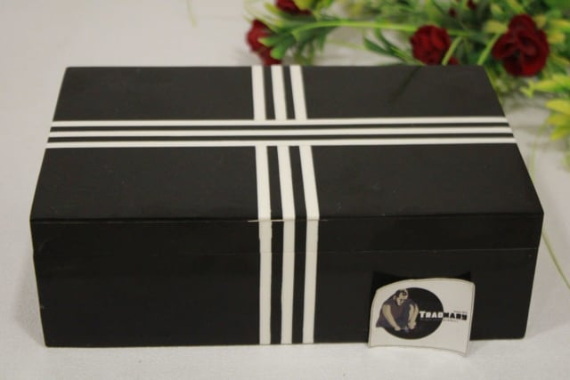 Handmade Black Resin Box In White Line Design in undefined manufactured in India