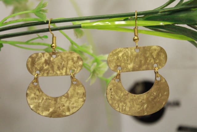 Handmade Crescent Brass Earrings In Rectangular Strip Design in Brass manufactured in India