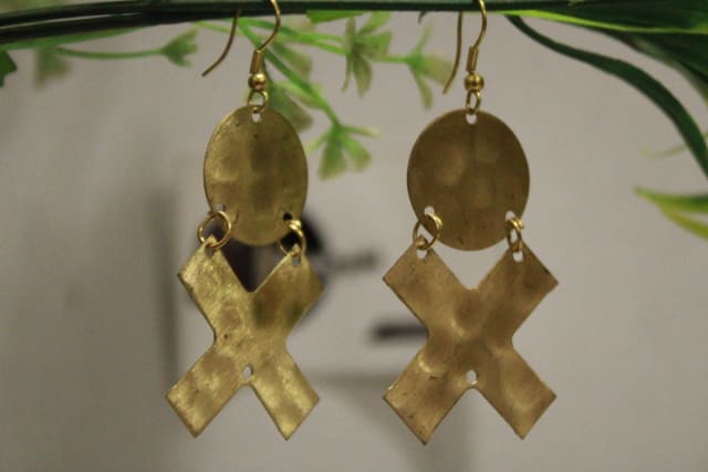 Handmade Brass Earrings In Golden Circle & Cross Shape in Brass manufactured in India