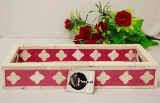 Handmade Bone inlay Pink tray in Resin & Bone manufactured in India