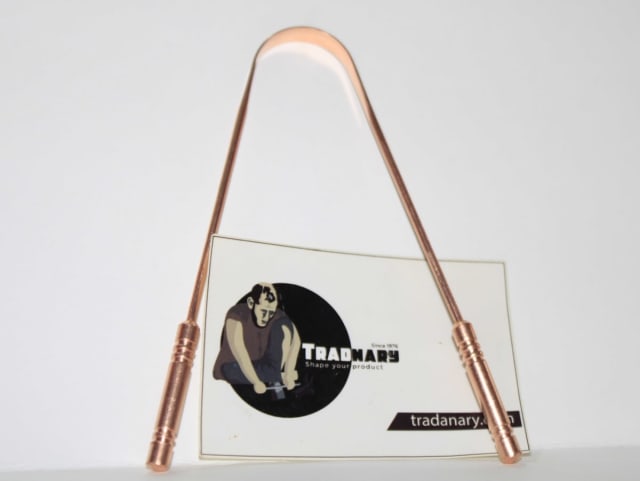 Handmade COPPER TONGUE CLEANER WITH HANDLE in COPPER manufactured in India