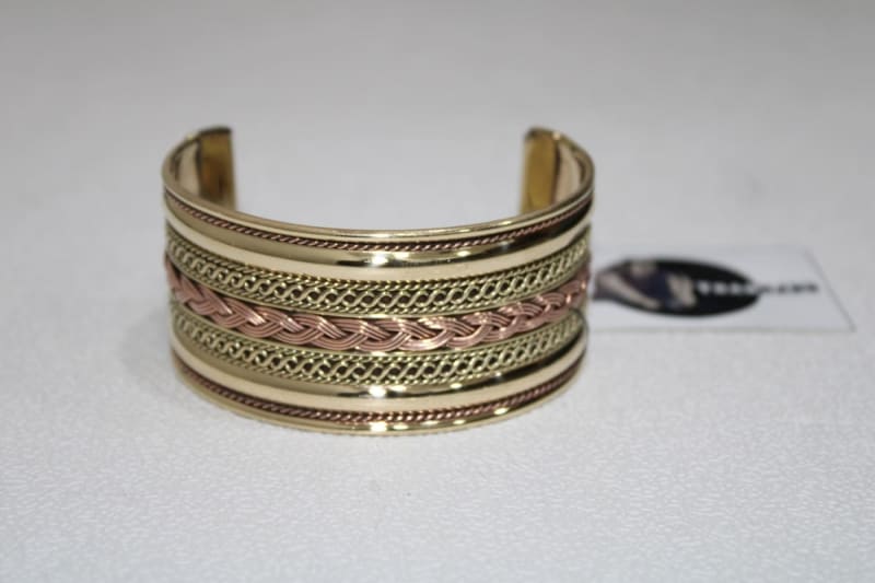 Wide Brass Cuff With Copper Wire — Brass