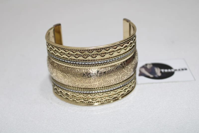 Engraved Brass Cuff With Silver Bending — Brass
