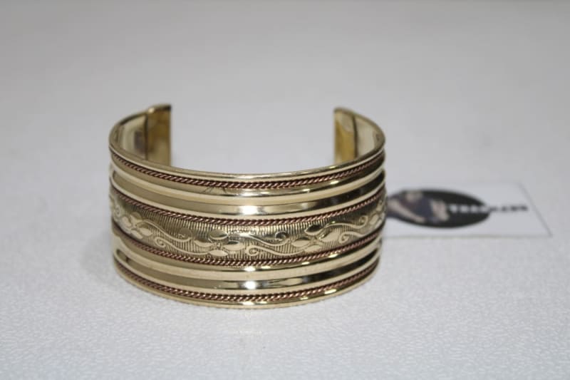 Engraved And Four Copper Rope Design Brass Cuff — Brass