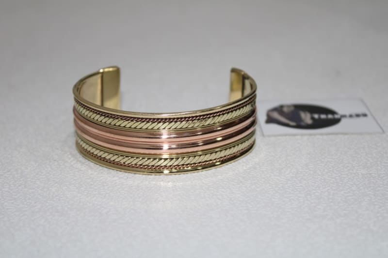 Copper Design In Middle Brass Cuff — Brass