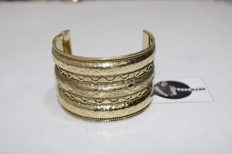 Six Thin Rope Design Wide Brass Cuff — Brass