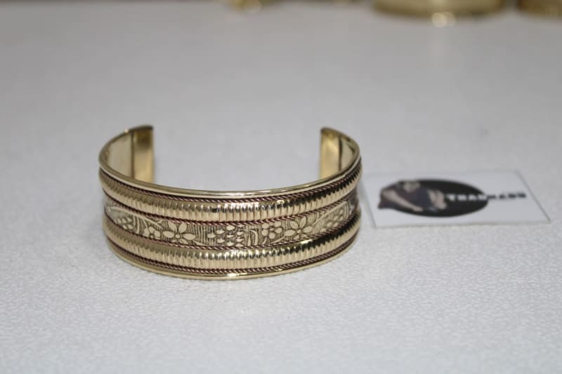 Flower Designed Thin Brass Cuff — Brass