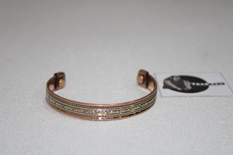 Magnetic Copper Cuff With Engraved Brass Design — Copper