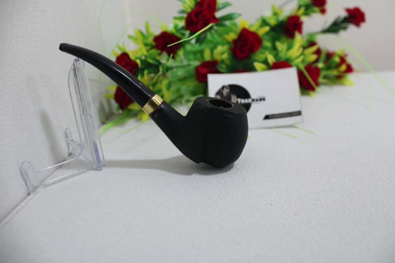 Black Bent Apple Wooden Smoking Pipe — Wood & Brass