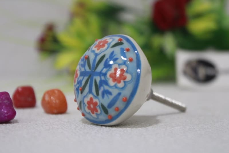 Ceramic Red Printed Flower Knob — Ceramic 
