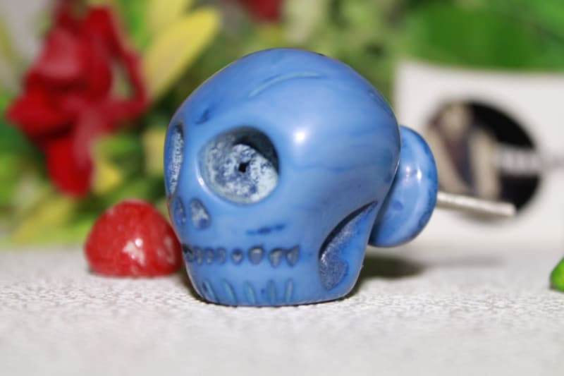 Skull Design Blue Resin Knob — Resin