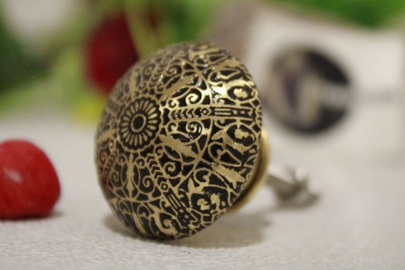 Black Brass Knob Etched Flower Design — Brass