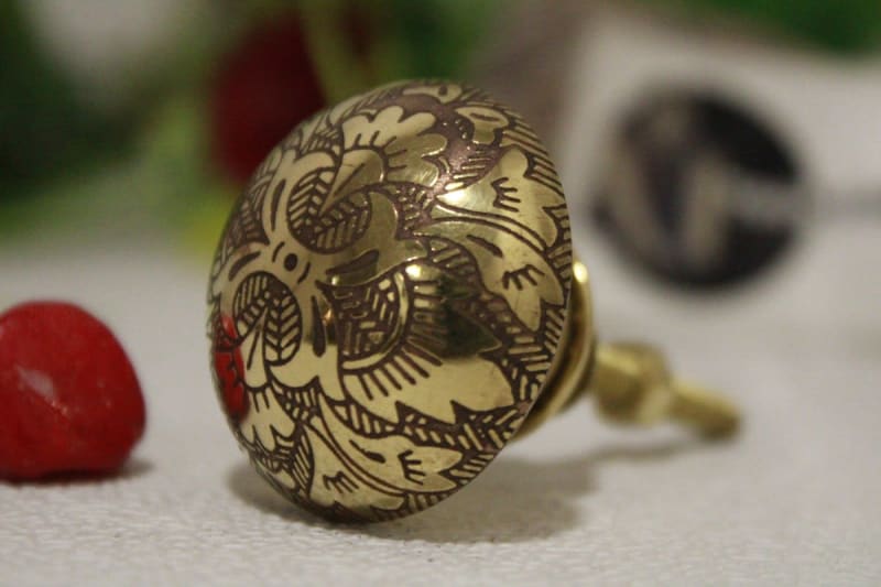 Dark Brown Brass Knob Etched Flower Design