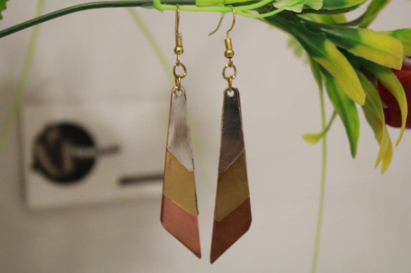 Copper, Brass & Silver Earrings In Triangle Shape — undefined
