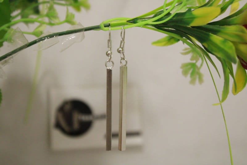Silver Coated Earrings In Rectangular Thin Stick — undefined