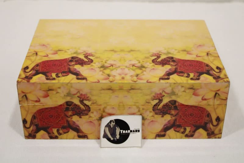Wooden Box in Enamel Paint With Elephant Design