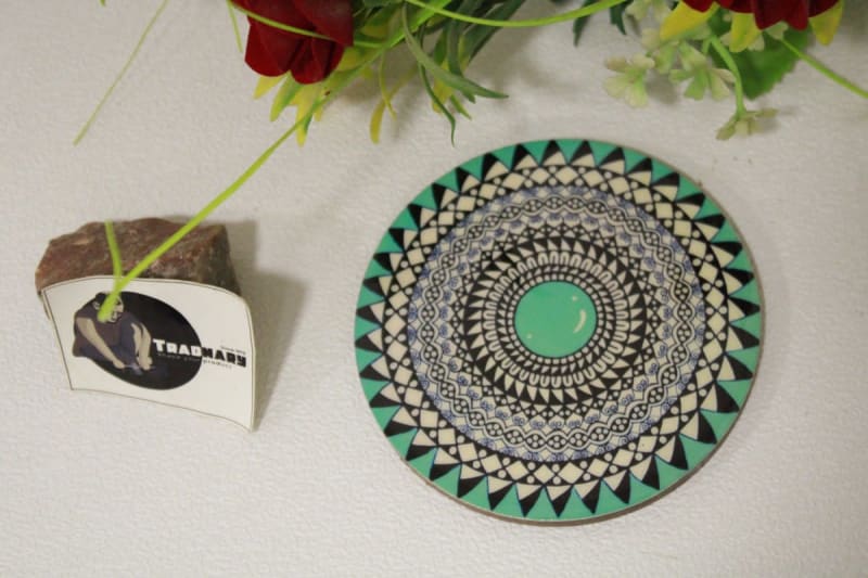 Round Coaster In Printed Drafting with Enamel Paint — Wood