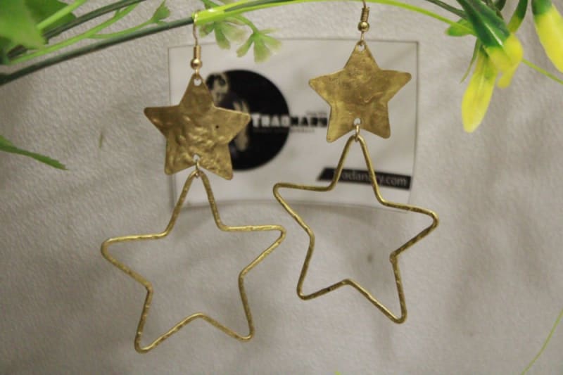 Golden Brass Earrings In Star Shape — Brass