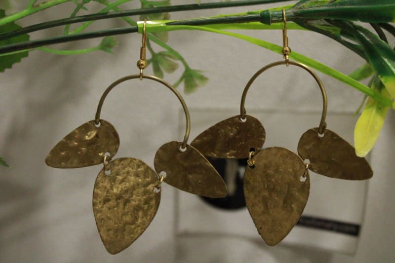 Brass Earrings In Three leaves Design — Brass
