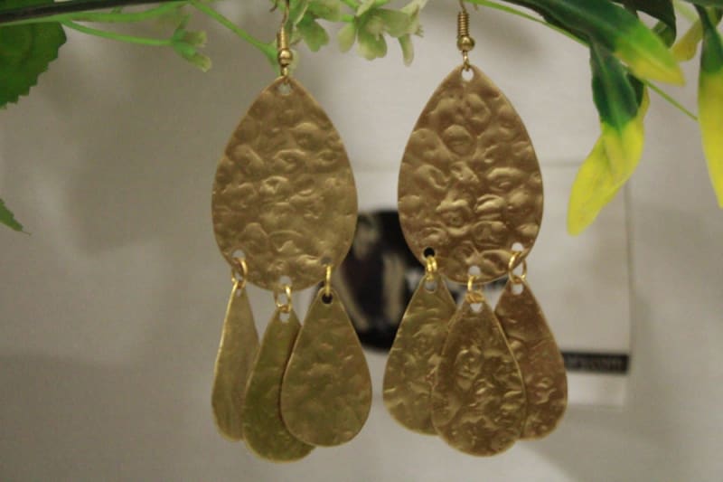 Brass Earrings In Three Joined leaves Design — Brass